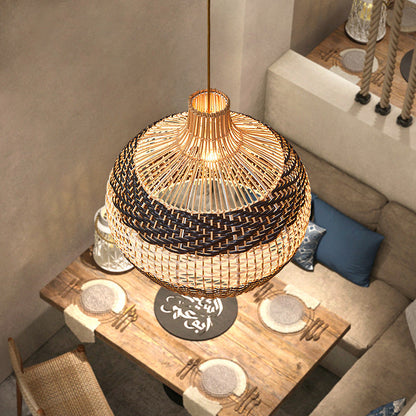 Black and White Wave Rattan Pendant