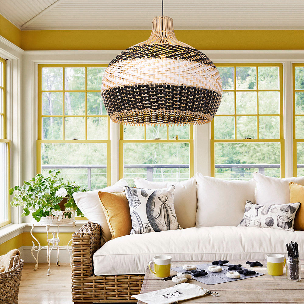 Black and White Wave Rattan Pendant