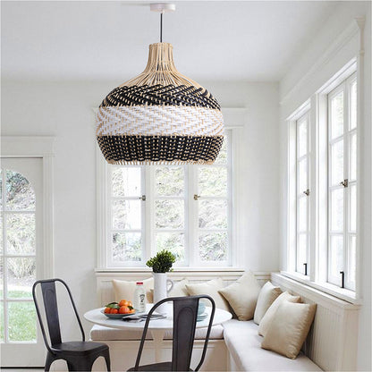 Black and White Wave Rattan Pendant