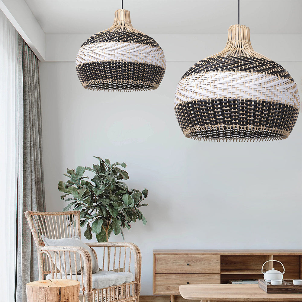 Black and White Wave Rattan Pendant