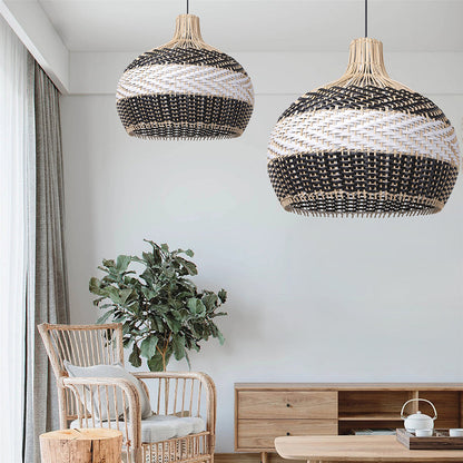 Black and White Wave Rattan Pendant