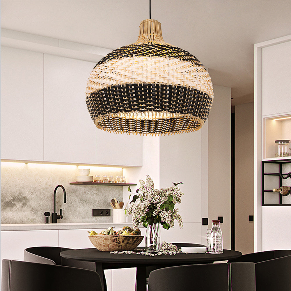 Black and White Wave Rattan Pendant
