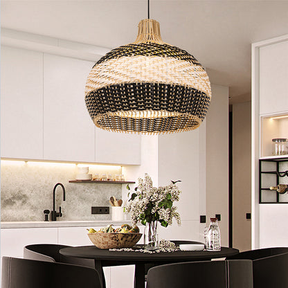 Black and White Wave Rattan Pendant