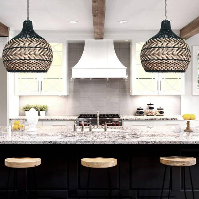 Two-Tone Black and Natural Rattan Bell