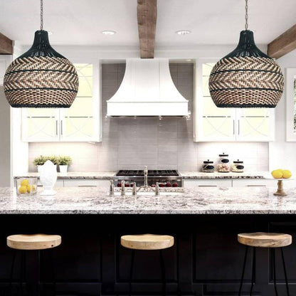 Two-Tone Black and Natural Rattan Bell