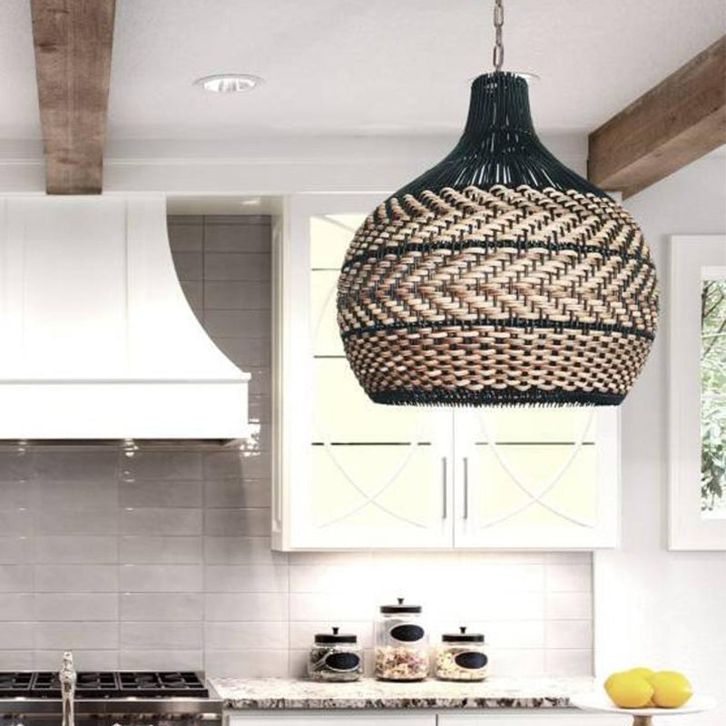Two-Tone Black and Natural Rattan Bell