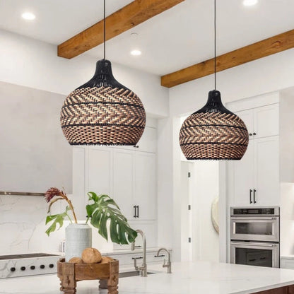 Two-Tone Black and Natural Rattan Bell