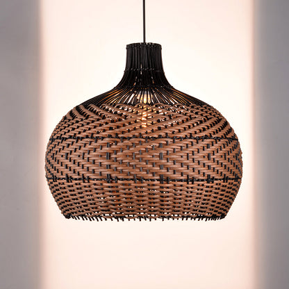 Two-Tone Black and Natural Rattan Bell