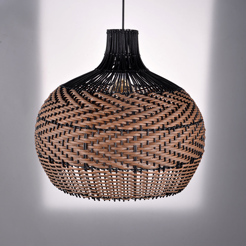 Two-Tone Black and Natural Rattan Bell