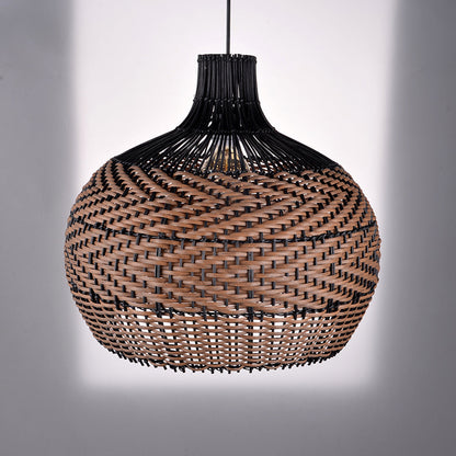 Two-Tone Black and Natural Rattan Bell