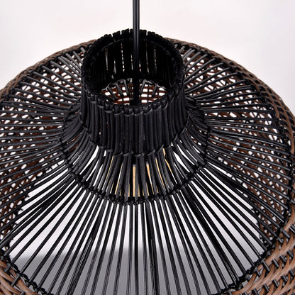 Two-Tone Black and Natural Rattan Bell