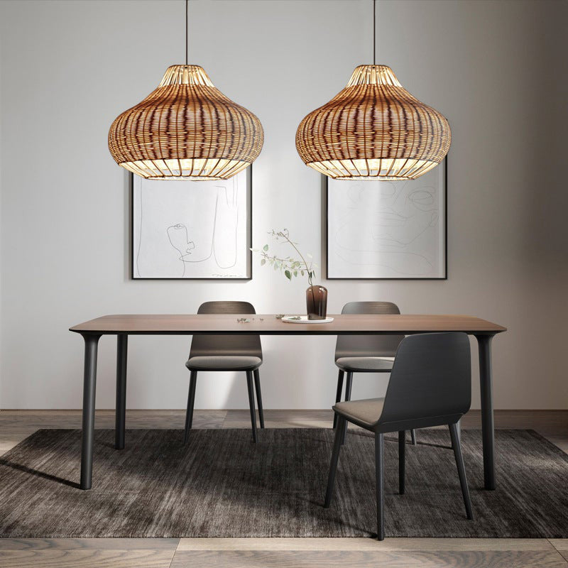 Hand-Woven Rattan Wicker Chandelier