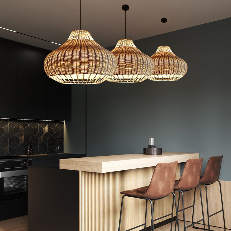 Hand-Woven Rattan Wicker Chandelier