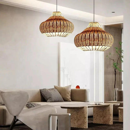 Hand-Woven Rattan Wicker Chandelier