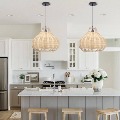 Hand-Woven Rattan Wicker Chandelier