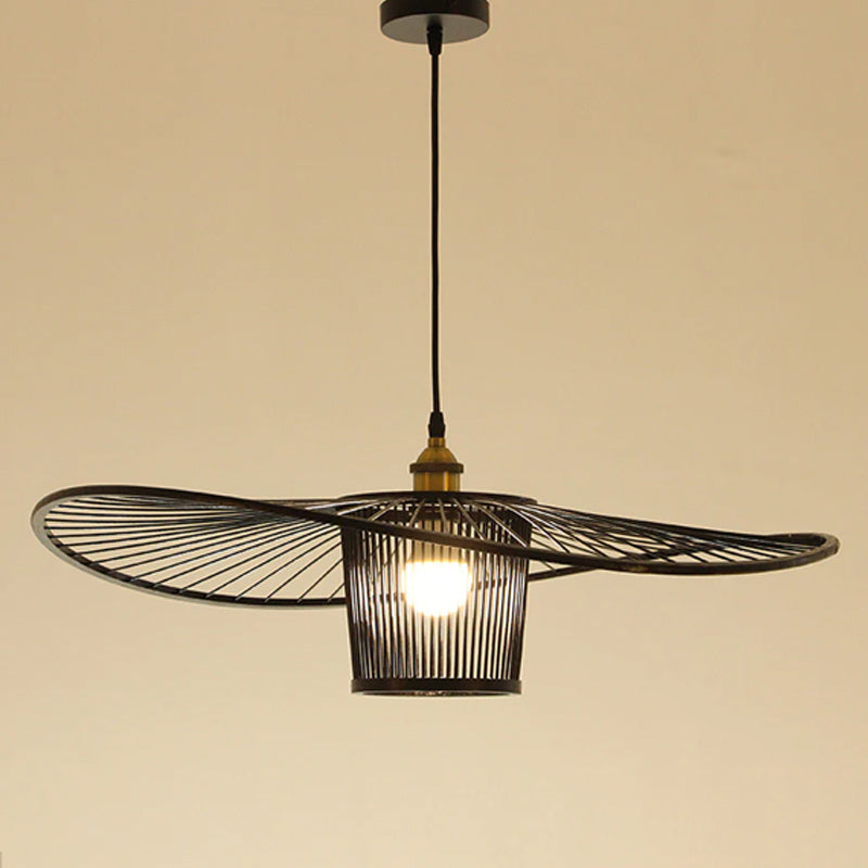 Wide Flat Bamboo Pendant in Black or Log