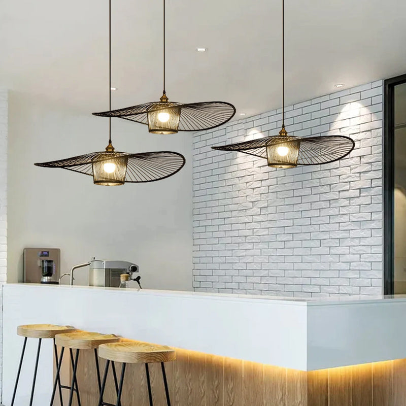 Black/Log Bamboo Pendant Light Natural Wicker Light Fixture-[Modern pendant lighting for bedroom and living space]-Demolights UK