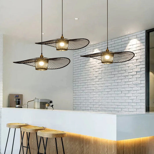Black/Log Bamboo Pendant Light Natural Wicker Light Fixture-[Modern pendant lighting for bedroom and living space]-Demolights UK
