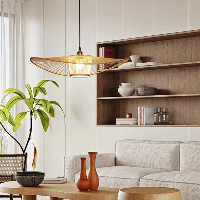 Wide Flat Bamboo Pendant in Black or Log