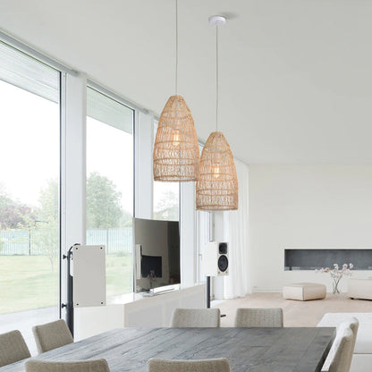 Natural Rattan Tall Bell Pendant