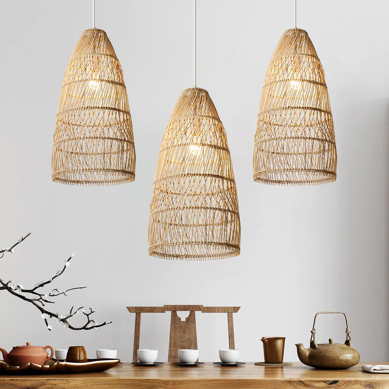 Natural Rattan Tall Bell Pendant