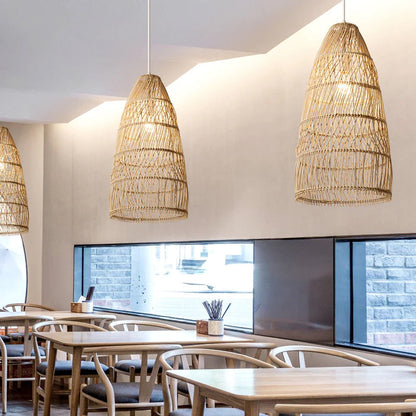 Natural Rattan Tall Bell Pendant