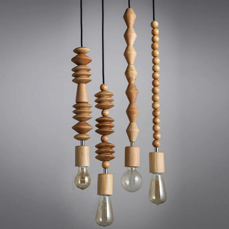 Solid Wood Bead Chain Pendant Light