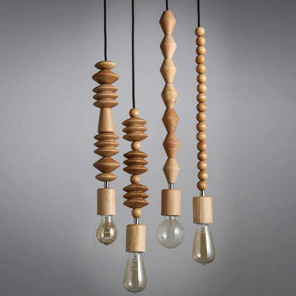 Solid Wood Bead Chain Pendant Light