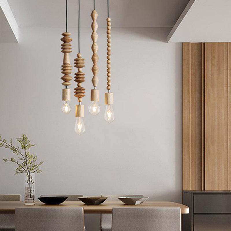 Modern Solid Wood Bead Chain Hanging Pendant Lights-[Modern pendant lighting for bedroom and living space]-Demolights UK