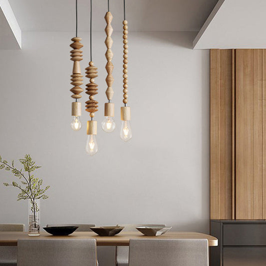 Modern Solid Wood Bead Chain Hanging Pendant Lights-[Modern pendant lighting for bedroom and living space]-Demolights UK