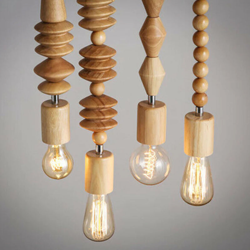 Solid Wood Bead Chain Pendant Light