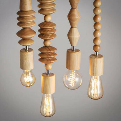 Solid Wood Bead Chain Pendant Light