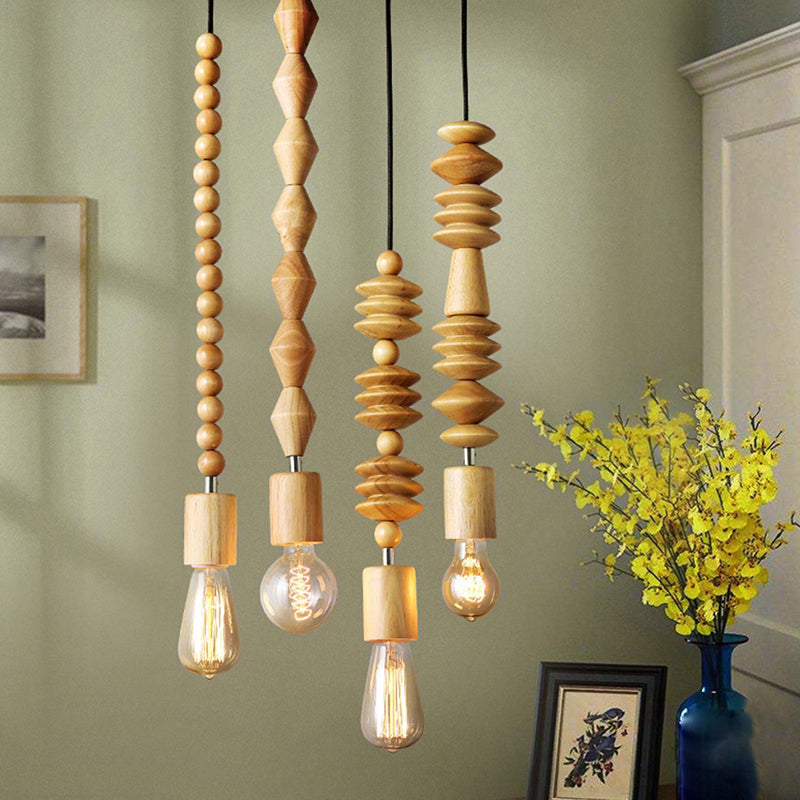Solid Wood Bead Chain Pendant Light