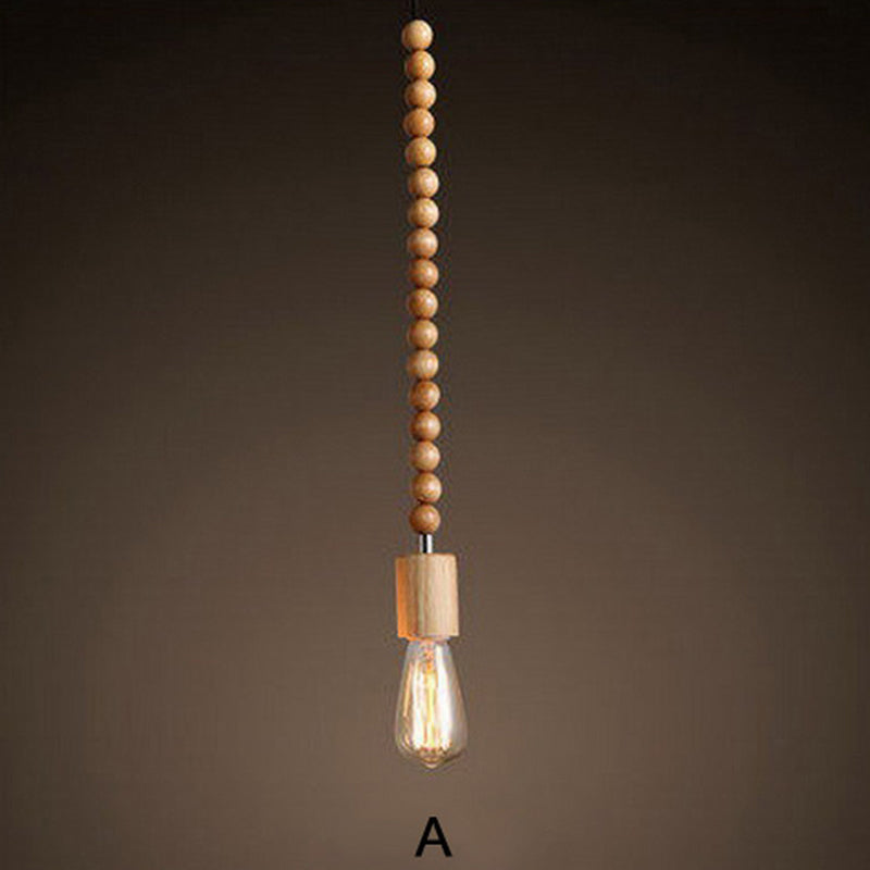 Solid Wood Bead Chain Pendant Light