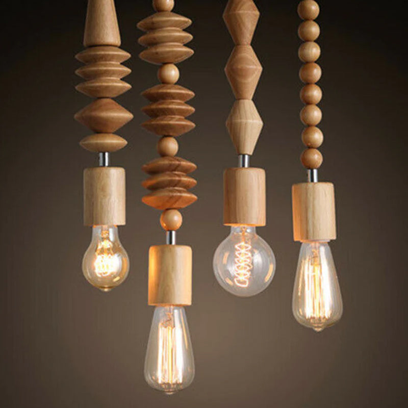 Solid Wood Bead Chain Pendant Light