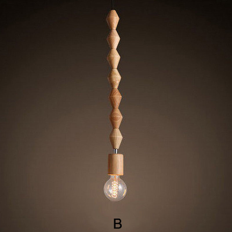 Solid Wood Bead Chain Pendant Light