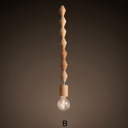 Solid Wood Bead Chain Pendant Light