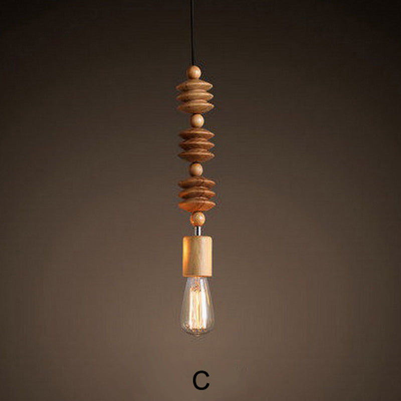 Solid Wood Bead Chain Pendant Light