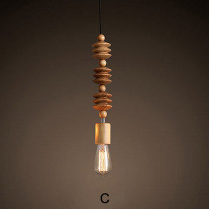 Solid Wood Bead Chain Pendant Light