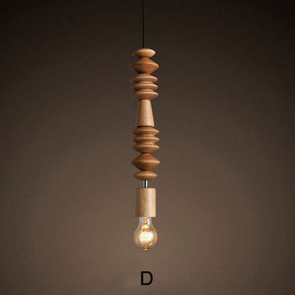 Solid Wood Bead Chain Pendant Light