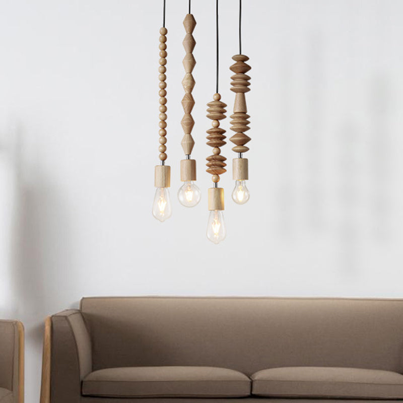 Solid Wood Bead Chain Pendant Light