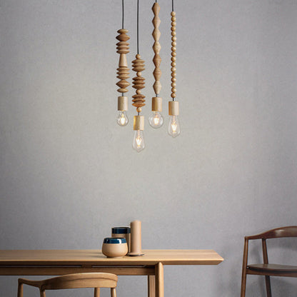 Solid Wood Bead Chain Pendant Light