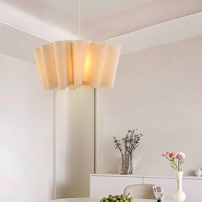 Wavy Ruffled Linen Drum Pendant