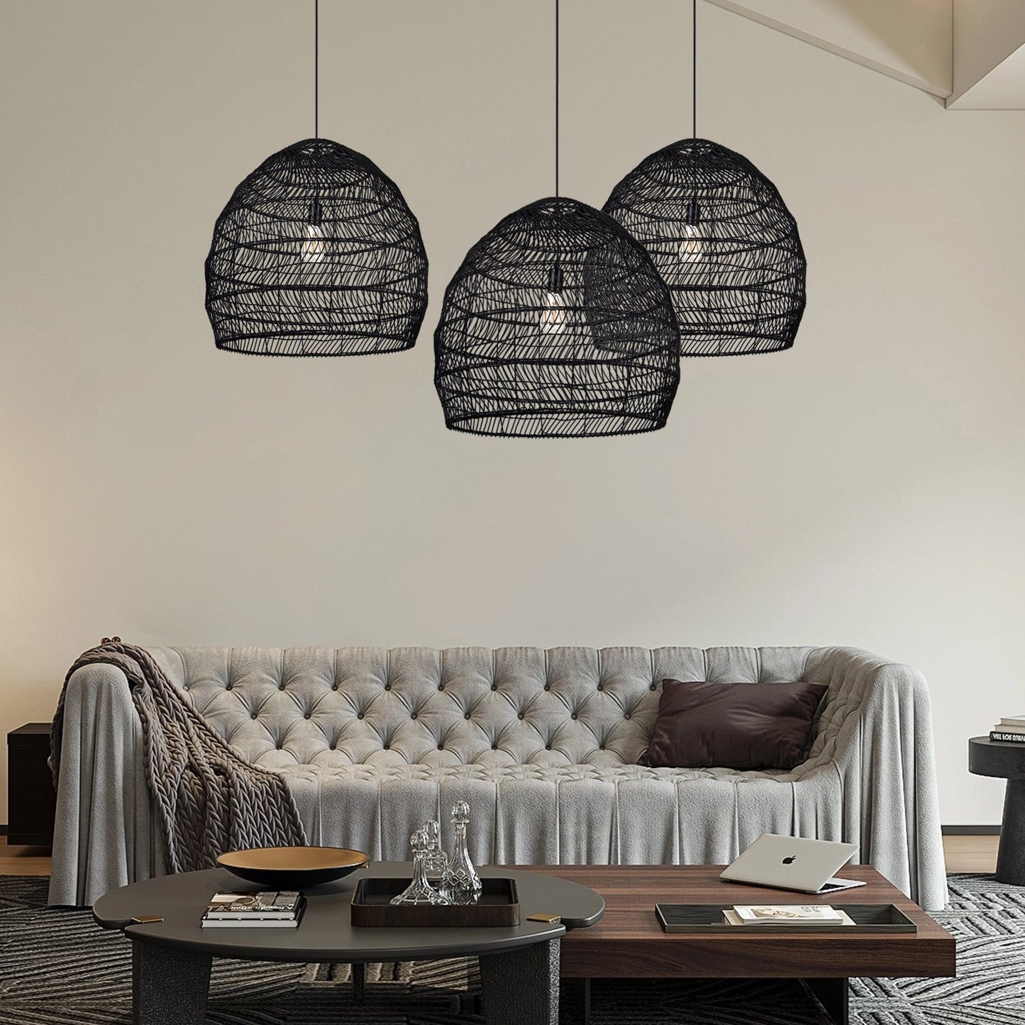 Black Rattan Basket Pendant Shade