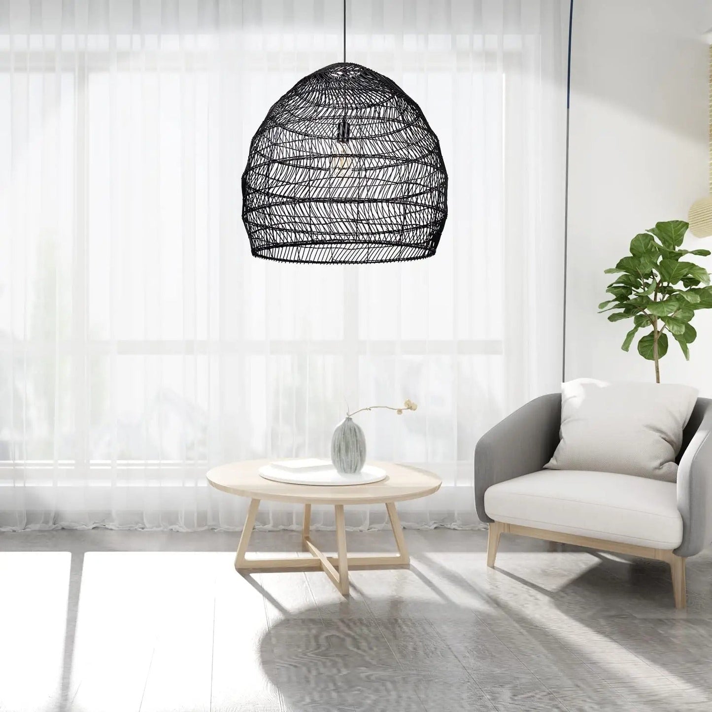 Black Rattan Basket Pendant Shade