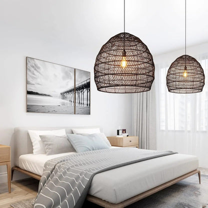 Black Rattan Basket Pendant Shade