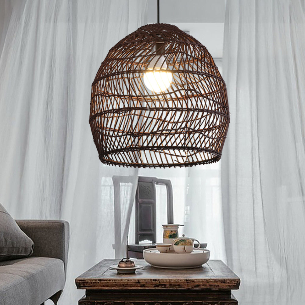 Black Rattan Basket Pendant Shade