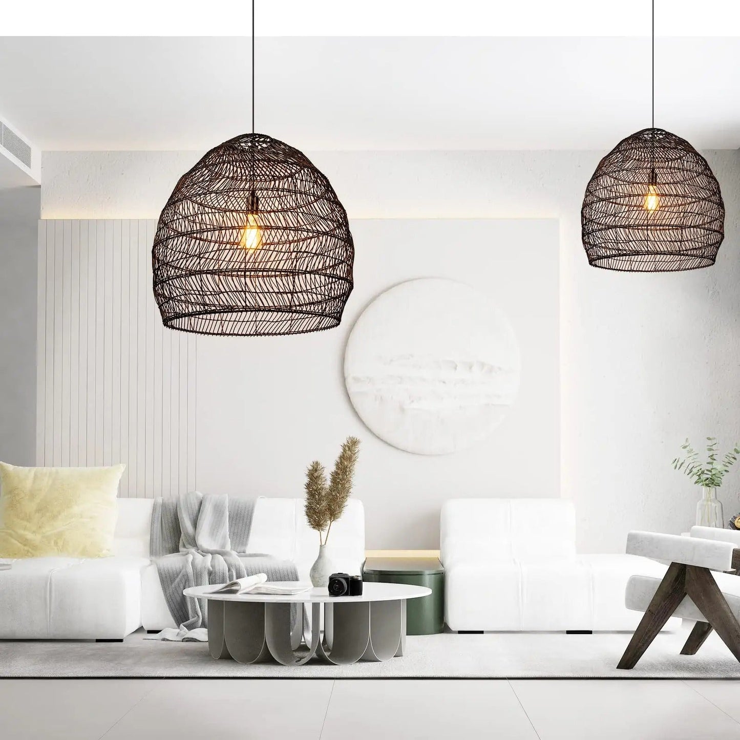 Black Rattan Basket Pendant Shade
