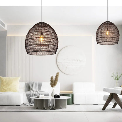 Black Rattan Basket Pendant Shade