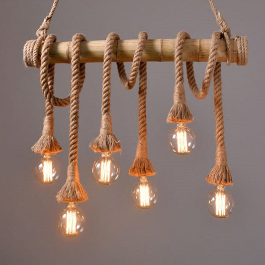 Vintage Bamboo Rope Chandelier Hemp Rope Pendant Lamp-[Modern pendant lighting for bedroom and living space]-Demolights UK